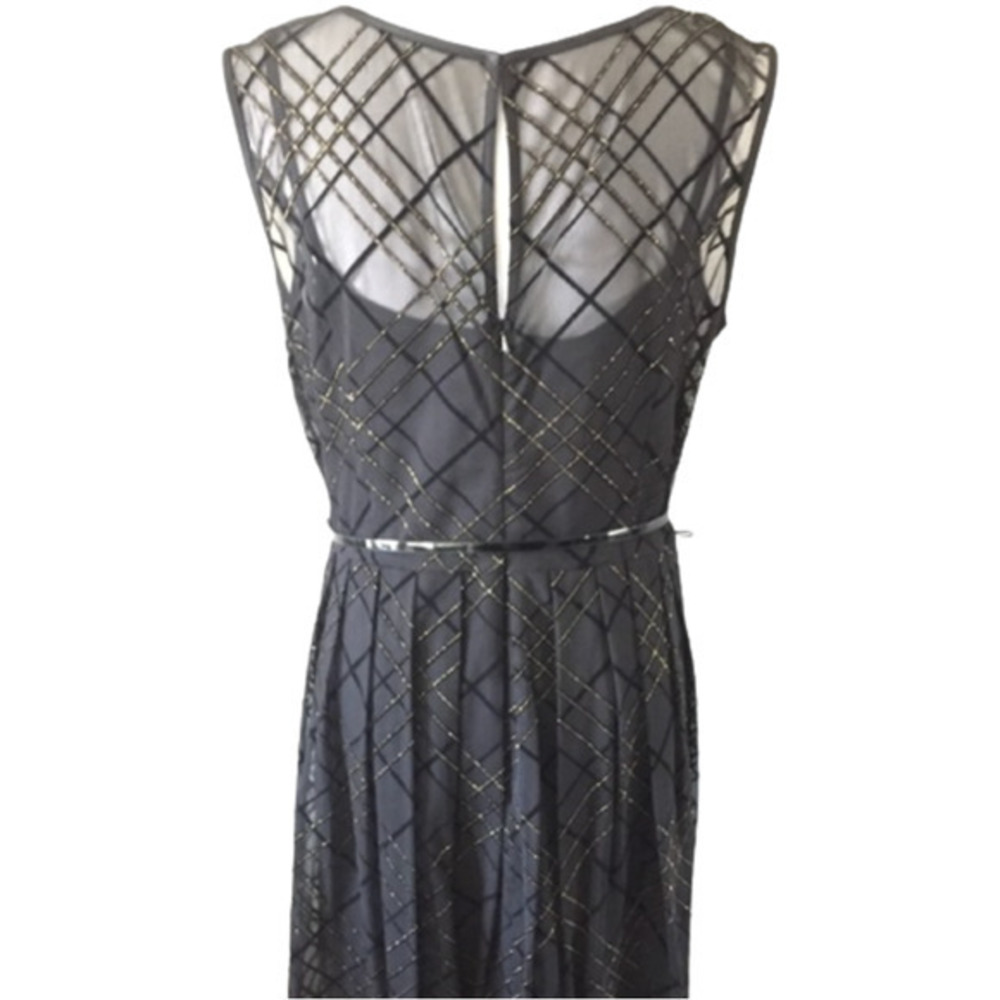 Ellen Tracy Nordstrom Black Gold Belted Fit and Flare Sleeveless Dress - Picture 11 of 13